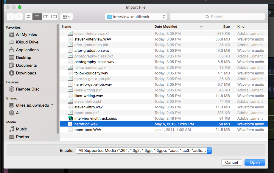 Adding a narration WAV file to an Adobe Audition project