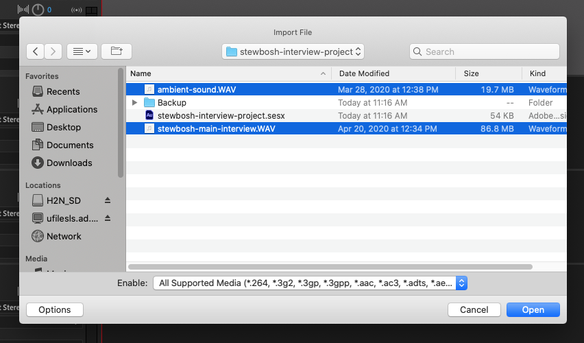 Importing WAV files into Adobe Audition